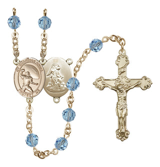 14 Karat Gold-Filled 6mm Austrian Crystal Guardian Angel/Track&Field-Women Rosary in Aqua