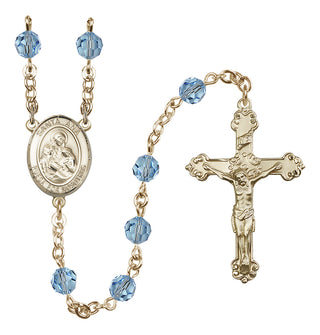 14 Karat Gold 6mm Austrian Crystal Santa Ana Rosary in Aqua