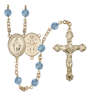14 Karat Gold 6mm Austrian Crystal Miraculous Rosary in Aqua