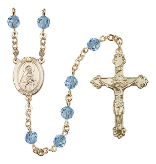 14 Karat Gold 6mm Austrian Crystal Saint Rita of Cascia Rosary in Aqua