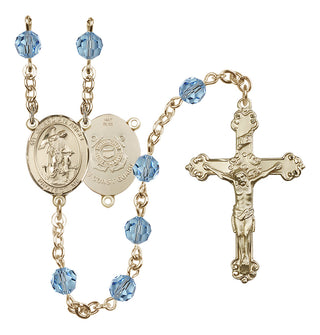 14 Karat Gold 6mm Austrian Crystal Guardian Angel/Coast Guard Rosary in Aqua