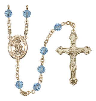 14 Karat Gold 6mm Austrian Crystal Angel de la Guardia Rosary in Aqua