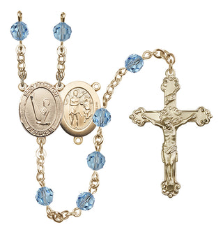 14 Karat Gold 6mm Austrian Crystal Saint Sebastian/Gymnastics Rosary in Aqua