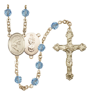 14 Karat Gold 6mm Austrian Crystal Saint Christopher/Surfing Rosary in Aqua