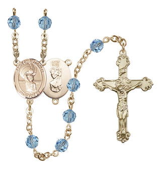 14 Karat Gold 6mm Austrian Crystal Saint Christopher/Water Polo Men Rosary in Aqua