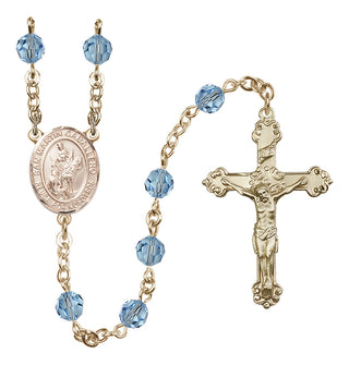 14 Karat Gold 6mm Austrian Crystal San Martin Caballero Rosary in Aqua