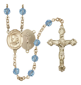 14 Karat Gold 6mm Austrian Crystal Pope Emeritace Benedict XVI Rosary in Aqua