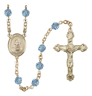 14 Karat Gold 6mm Austrian Crystal Saint Rebecca Rosary in Aqua