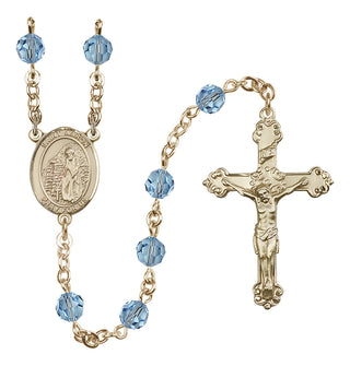 14 Karat Gold 6mm Austrian Crystal Saint Aaron Rosary in Aqua