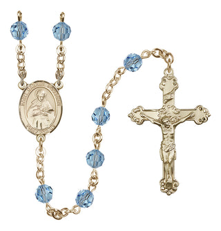 14 Karat Gold 6mm Austrian Crystal Saint Gabriel Possenti Rosary in Aqua