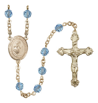 14 Karat Gold 6mm Austrian Crystal Virgen de la Merced Rosary in Aqua