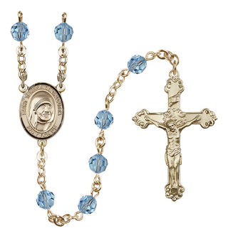 14 Karat Gold 6mm Austrian Crystal Saint Teresa of Calcutta Rosary in Aqua
