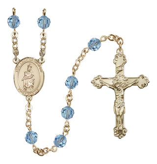 14 Karat Gold 6mm Austrian Crystal Our Lady of Victory Rosary in Aqua
