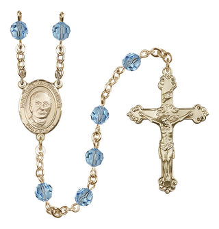 14 Karat Gold 6mm Austrian Crystal Saint Hannibal Rosary in Aqua