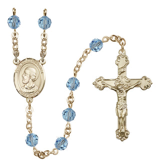 14 Karat Gold 6mm Austrian Crystal Pope Saint Eugene I Rosary in Aqua