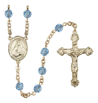 14 Karat Gold 6mm Austrian Crystal Saint Rose Philippine Duchesne Rosary in Aqua