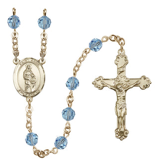 14 Karat Gold 6mm Austrian Crystal Saint Anne Rosary in Aqua