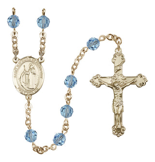 14 Karat Gold 6mm Austrian Crystal Saint Raymond of Penafort Rosary in Aqua