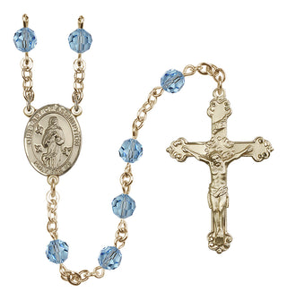 14 Karat Gold 6mm Austrian Crystal Our Lady of Assumption Rosary in Aqua