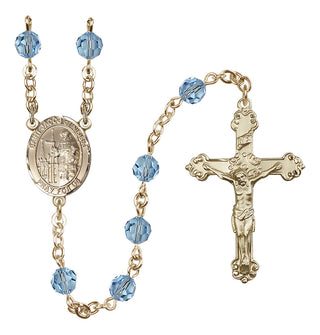 14 Karat Gold 6mm Austrian Crystal Saint Jacob of Nisibis Rosary in Aqua