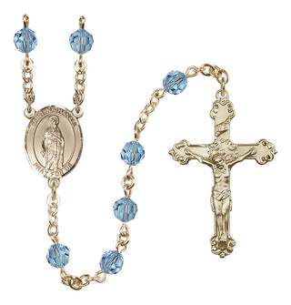 14 Karat Gold 6mm Austrian Crystal Saint Nathanael Rosary in Aqua