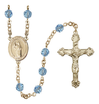 14 Karat Gold 6mm Austrian Crystal Saint Columbkille Rosary in Aqua