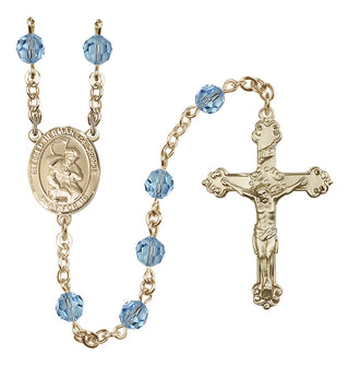 14 Karat Gold 6mm Austrian Crystal Blessed Herman the Cripple Rosary in Aqua
