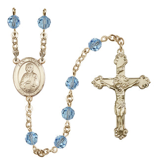 14 Karat Gold 6mm Austrian Crystal Saint Gerald Rosary in Aqua