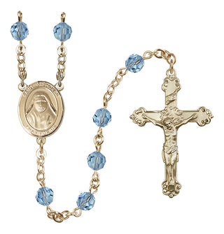 14 Karat Gold 6mm Austrian Crystal Saint Alphonsa of India Rosary in Aqua
