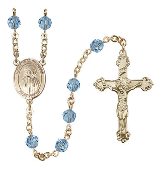 14 Karat Gold 6mm Austrian Crystal Saint Jeanne Jugan Rosary in Aqua