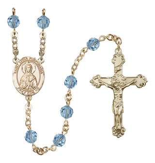 14 Karat Gold 6mm Austrian Crystal Saint Lydia Purpuraria Rosary in Aqua
