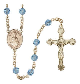 14 Karat Gold 6mm Austrian Crystal Saint Winifred of Wales Rosary in Aqua
