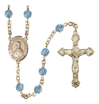 14 Karat Gold 6mm Austrian Crystal Saint Andre Bessette Rosary in Aqua