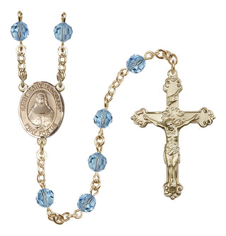14 Karat Gold 6mm Austrian Crystal Saint Mary Mackillop Rosary in Aqua