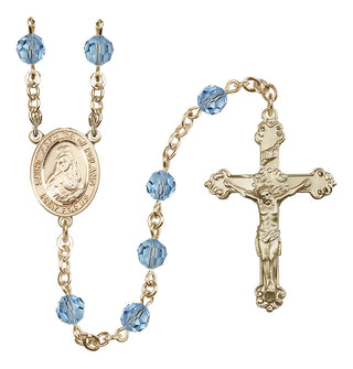 14 Karat Gold 6mm Austrian Crystal Saint Jadwiga of Poland Rosary in Aqua