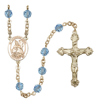 14 Karat Gold 6mm Austrian Crystal Guardian Angel Protector Rosary in Aqua