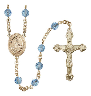 14 Karat Gold 6mm Austrian Crystal Saint Edmund of East Anglia Rosary in Aqua