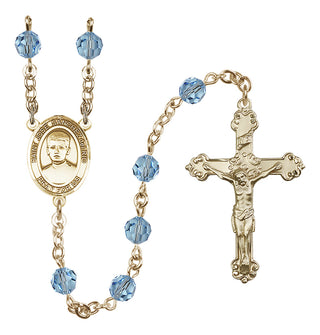 14 Karat Gold 6mm Austrian Crystal Saint Jose Sanchez del Rio Rosary in Aqua