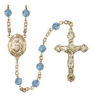 14 Karat Gold 6mm Austrian Crystal Saint Norbert of Xanten Rosary in Aqua