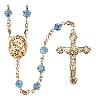 14 Karat Gold 6mm Austrian Crystal Our Lady of the Precious Blood Rosary in Aqua