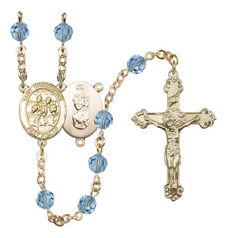 14 Karat Gold 6mm Austrian Crystal Saint Christopher / Choir Rosary in Aqua