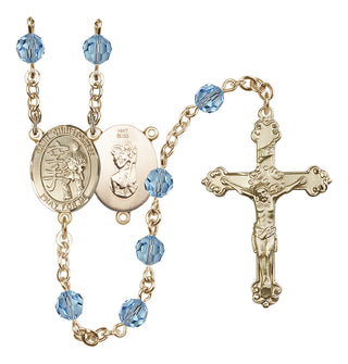 14 Karat Gold 6mm Austrian Crystal Saint Christopher / Karate Rosary in Aqua