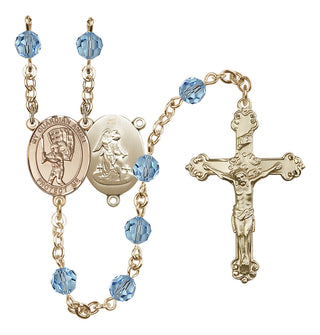 14 Karat Gold 6mm Austrian Crystal Guardian Angel/Baseball Rosary in Aqua