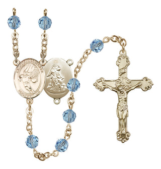 14 Karat Gold 6mm Austrian Crystal Guardian Angel/Basketball Rosary in Aqua