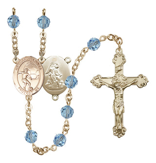14 Karat Gold 6mm Austrian Crystal Guardian Angel/Soccer Rosary in Aqua