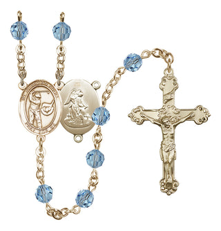 14 Karat Gold 6mm Austrian Crystal Guardian Angel/Golf Rosary in Aqua