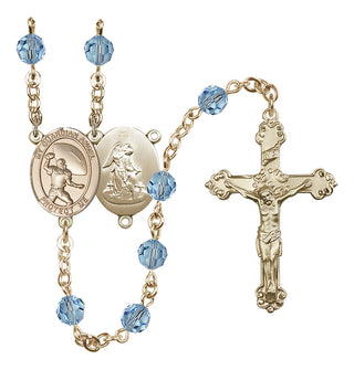 14 Karat Gold 6mm Austrian Crystal Guardian Angel/Track&Field-Women Rosary in Aqua