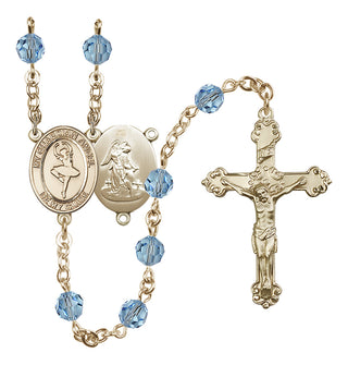 14 Karat Gold 6mm Austrian Crystal Guardian Angel/Dance Rosary in Aqua