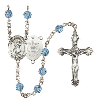 Sterling Silver 6mm Austrian Crystal Saint Christopher / Army Rosary in Aqua