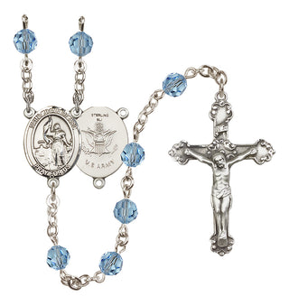 Sterling Silver 6mm Austrian Crystal Saint Joan of Arc / Army Rosary in Aqua